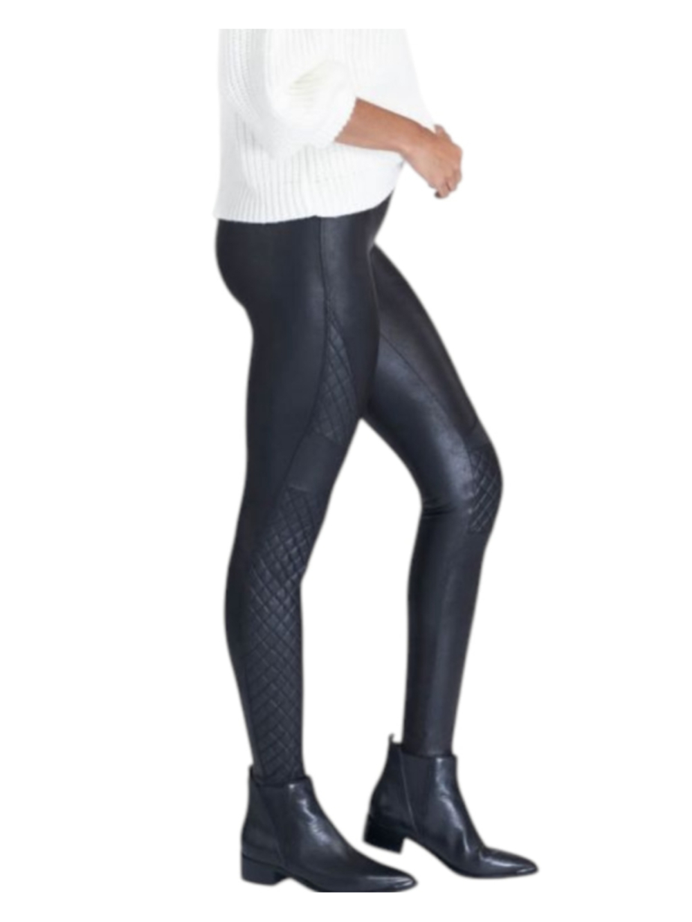 Spanx Black Faux Leather Quilted Moto Leggings Size Medium - Picture 12 of 13